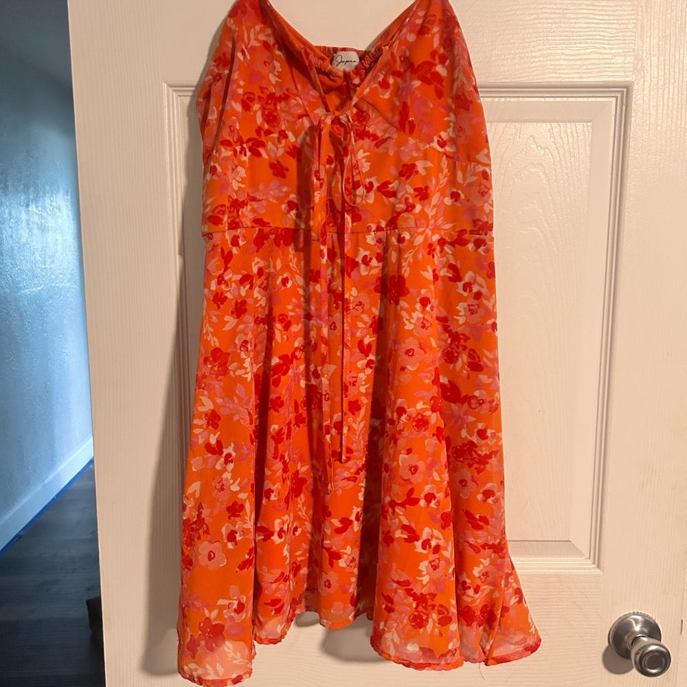 Japna Orange Skater Skirt with Tie Front and Tiered Design